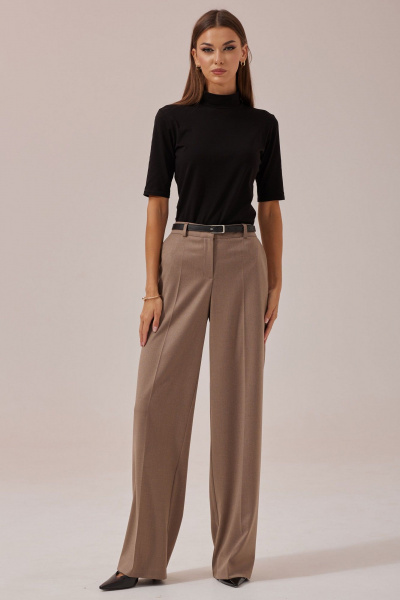 Демисезонные прямые брюки из текстиля с шлевками и поясом Lyushe 3881 - фото 1