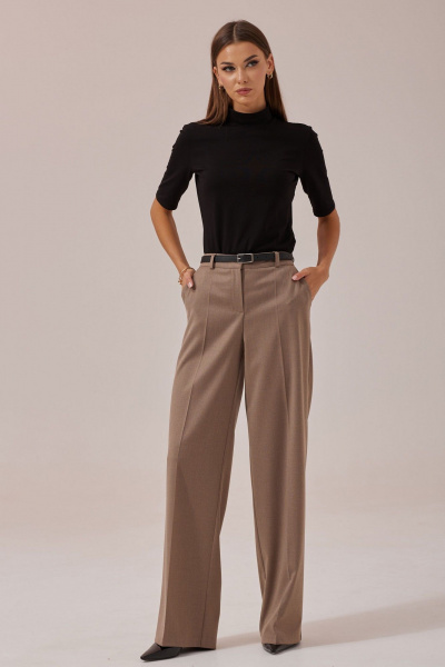 Демисезонные прямые брюки из текстиля с шлевками и поясом Lyushe 3881 - фото 2