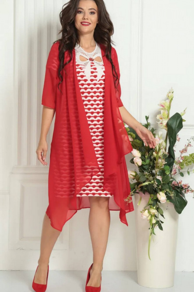 Летняя нарядная накидка из шифона с рукавами 3/4 Solomeya Lux 737_4 красный - фото 1