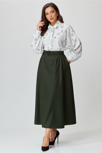 Макси юбка из костюмной ткани с боковыми карманами Andina city 1011-24 хаки - фото 1