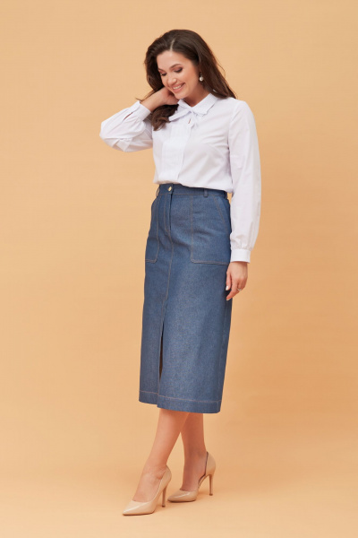 Блуза классического прямого силуэта с декоративной завязкой Andina city 5015-24 белый - фото 6