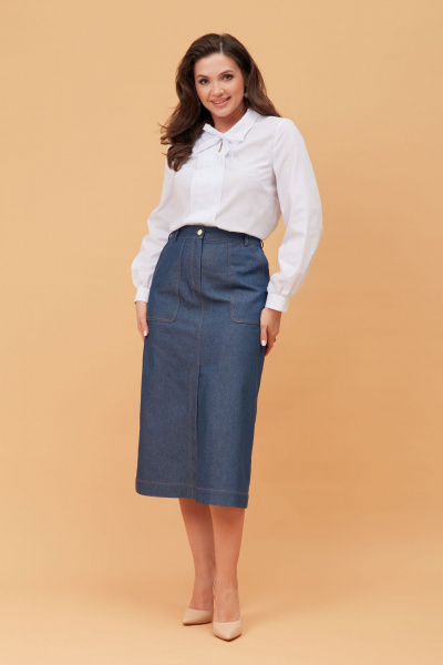 Блуза классического прямого силуэта с декоративной завязкой Andina city 5015-24 белый - фото 5