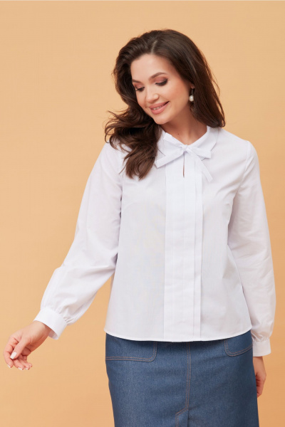 Блуза классического прямого силуэта с декоративной завязкой Andina city 5015-24 белый - фото 4
