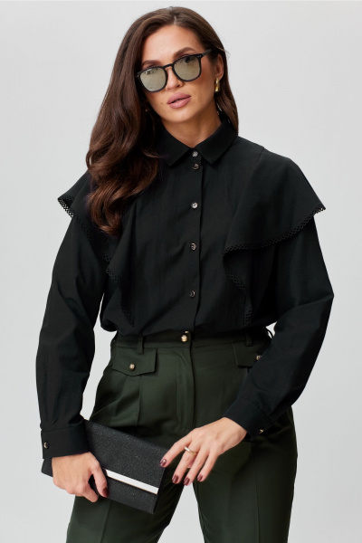 Двухпредметный комплект блузы и брюк в принтованной ткани Andina city 5022-24 черный - фото 2