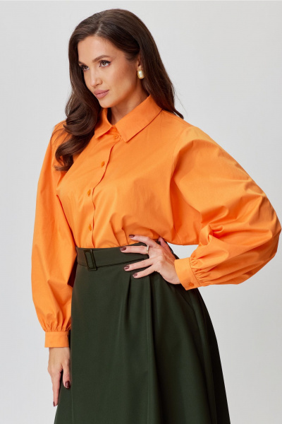 Демисезонный комплект блузка и юбка из костюмной ткани Andina city 9049-24 хаки-оранжевый - фото 8
