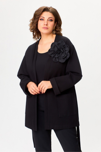 Деловой жакет со съемным поясом и накладными карманами Svetlana-Style 2018 чёрный - фото 1