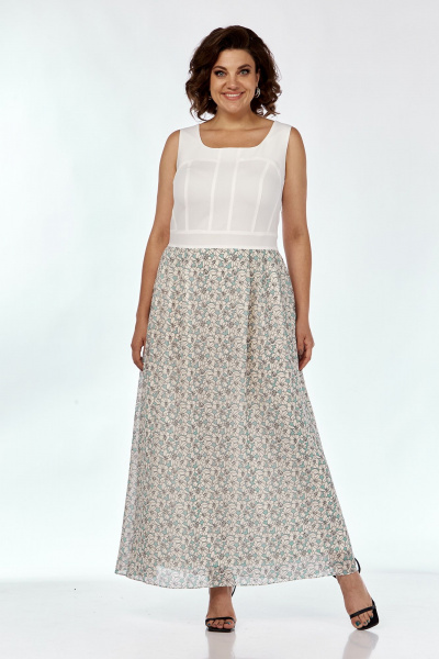 Комплект платье и укороченный жакет из льна и текстиля Liona Style 908 молочный-лазурь - фото 3