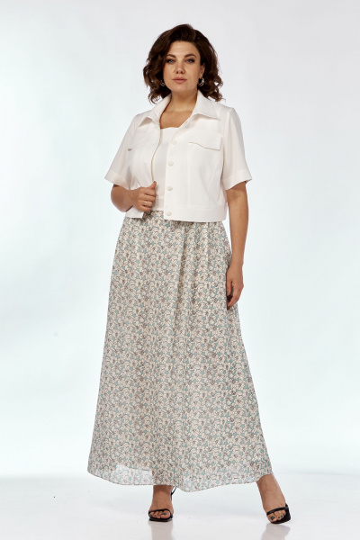 Комплект платье и укороченный жакет из льна и текстиля Liona Style 908 молочный-лазурь - фото 1