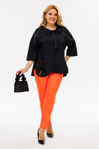 Бохо комплект блуза и брюки из хлопковой ткани Michel chic 1385 черный_оранжевый - фото 1