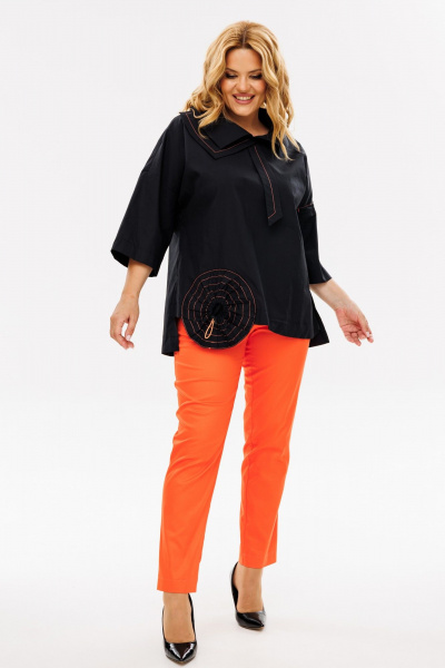 Бохо комплект блуза и брюки из хлопковой ткани Michel chic 1385 черный_оранжевый - фото 2