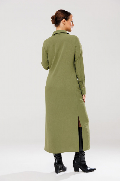 Платье рубашка с ассиметричным кроем и поясом для повседневных образов Anastasia 1135 олива - фото 10