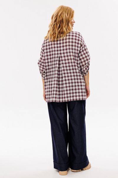 Демисезонная блуза со складкой и декором из клетчатой ткани Michel chic 751/1 сирень_молоко - фото 6