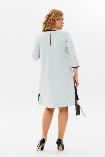 Демисезонное платье трапеция из текстиля с вышивкой из эко-кожи Michel chic 2140 голубой - фото 5