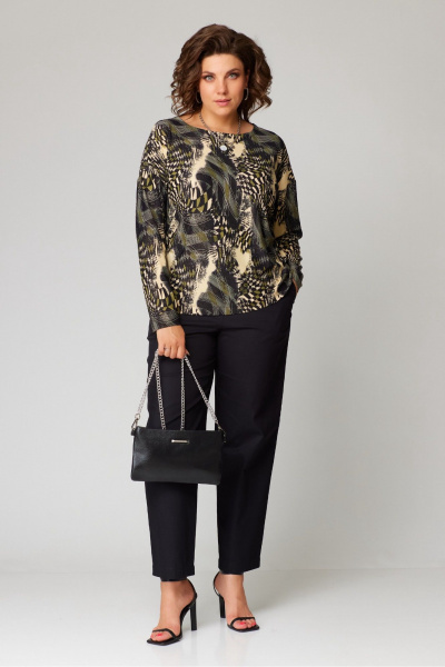 Демисезонный трикотажный джемпер с пайетками и мультимодельным стилем Bliss 8169 хаки - фото 5