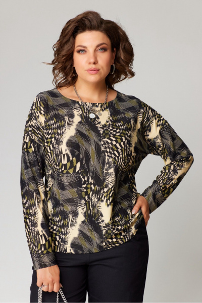 Демисезонный трикотажный джемпер с пайетками и мультимодельным стилем Bliss 8169 хаки - фото 1