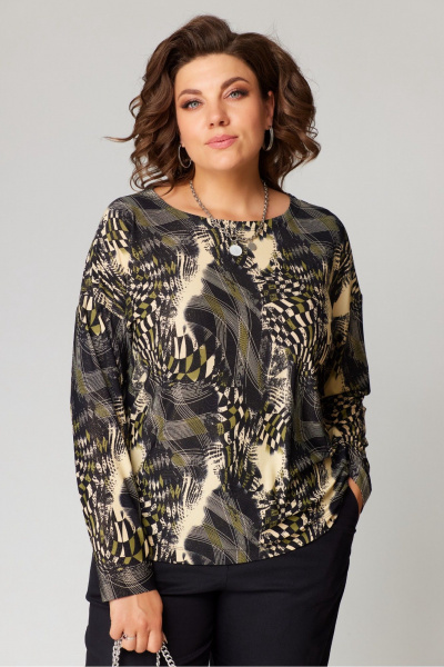 Демисезонный трикотажный джемпер с пайетками и мультимодельным стилем Bliss 8169 хаки - фото 2