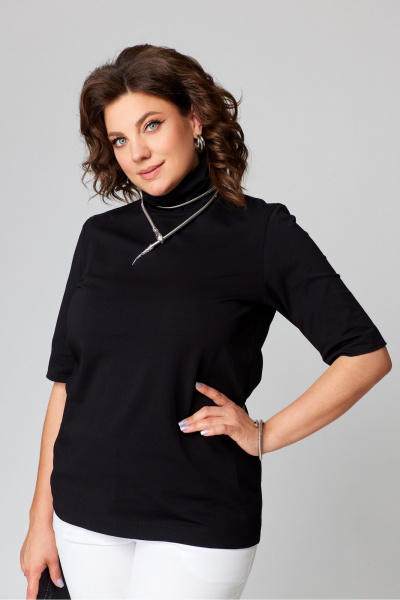 Круглогодичный джемпер из хлопка с воротником-стойка и рукавом 3/4 Bliss 9062 черный - фото 3