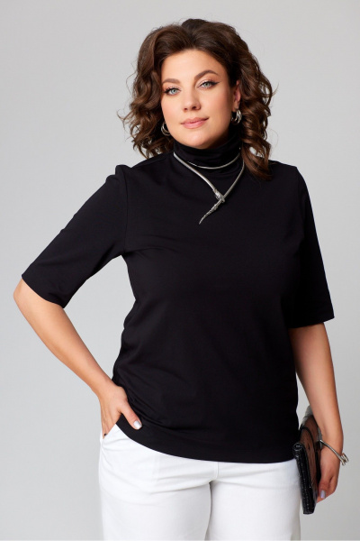 Круглогодичный джемпер из хлопка с воротником-стойка и рукавом 3/4 Bliss 9062 черный - фото 1