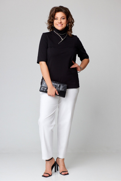 Круглогодичный джемпер из хлопка с воротником-стойка и рукавом 3/4 Bliss 9062 черный - фото 2