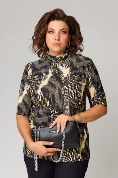 Джемпер прямого кроя из трикотажа с воротником-стойкой Bliss 8092 хаки - фото 4