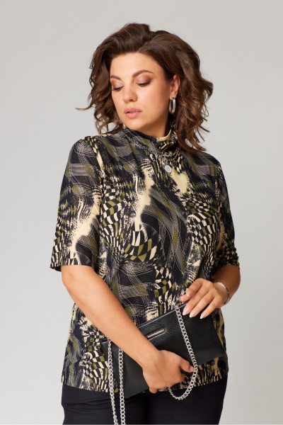 Джемпер прямого кроя из трикотажа с воротником-стойкой Bliss 8092 хаки - фото 2