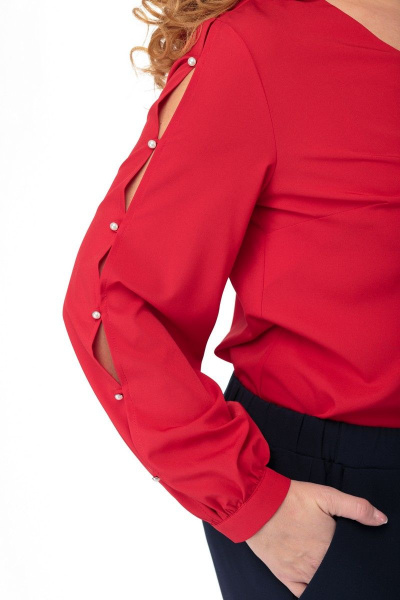 Блуза из текстиля с романтичным рукавом и V-вырезом Anelli 826 красный - фото 7
