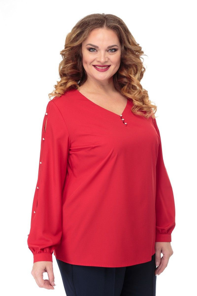 Блуза из текстиля с романтичным рукавом и V-вырезом Anelli 826 красный - фото 6