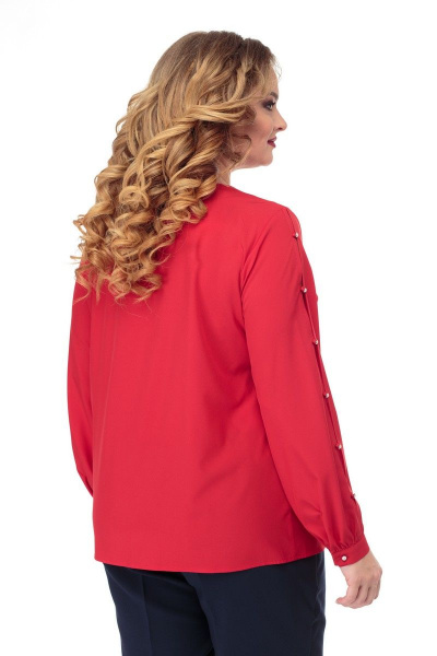 Блуза из текстиля с романтичным рукавом и V-вырезом Anelli 826 красный - фото 2