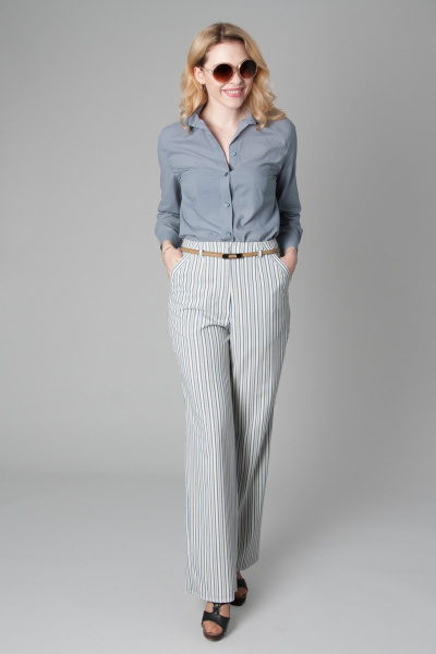 Круглогодичные широкие брюки из текстиля в полоску Ouarida 18Б028 - фото 1
