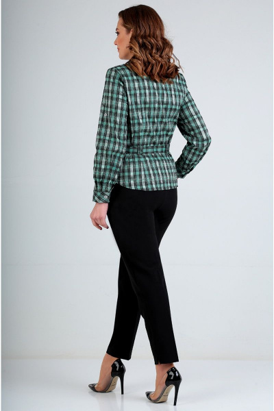 Клетчатая приталенная блуза с декоративными клапанами Таир-Гранд 6223 зеленый - фото 3