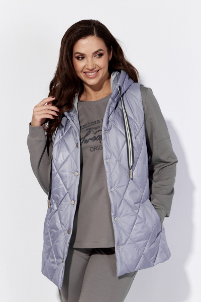 Демисезонный комплект из брюков, жилета и свитшота из ткани TAiER 1224-1 светло-серый - фото 3