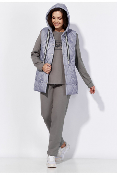 Демисезонный комплект из брюков, жилета и свитшота из ткани TAiER 1224-1 светло-серый - фото 2