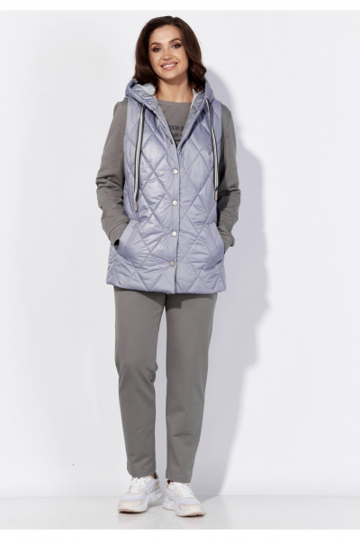 Демисезонный комплект из брюков, жилета и свитшота из ткани TAiER 1224-1 светло-серый - фото 1