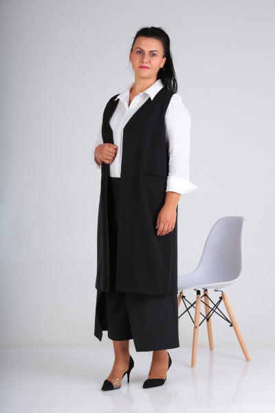 Жилет-трэнч без застежки из текстиля с прорезными карманами Ma Vie М550 черный - фото 2