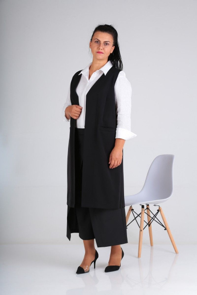 Жилет-трэнч без застежки из текстиля с прорезными карманами Ma Vie М550 черный - фото 1