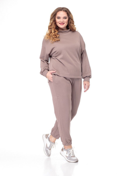 Коричневый трикотажный комплект: худи и брюки для повседневной носки Anelli 906 капучино - фото 7