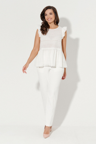 Блуза из хлопка с рюшей для повседневной носки Панда 104843w белый - фото 1