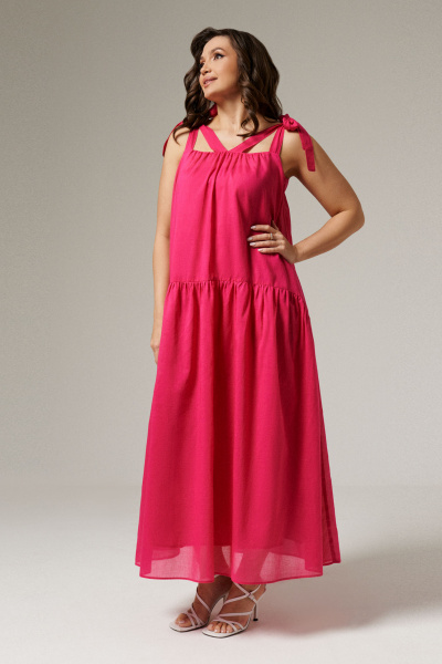 Розовый сарафан из текстиля с орезным ярусом для лета Панда 135580w розовый - фото 2