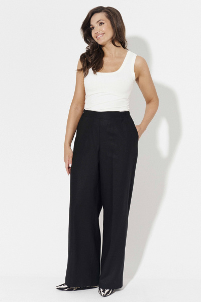 Демисезонные широкие брюки из льна с прорезными карманами Панда 180861w черный - фото 1