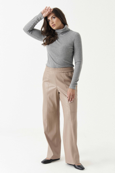 Экокожаные брюки с поясом и боковым карманом Панда 196260w бежевый - фото 1