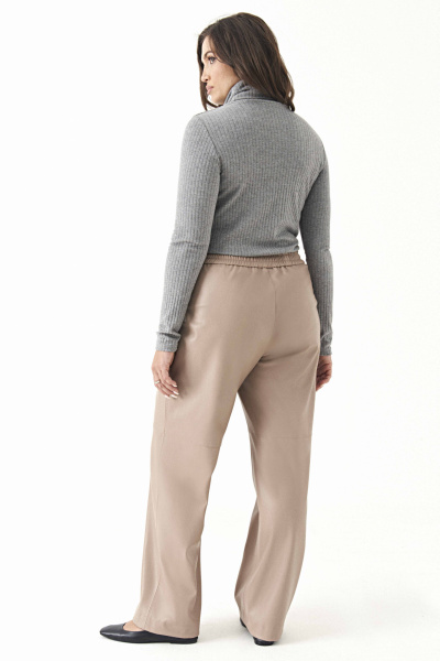 Экокожаные брюки с поясом и боковым карманом Панда 196260w бежевый - фото 2