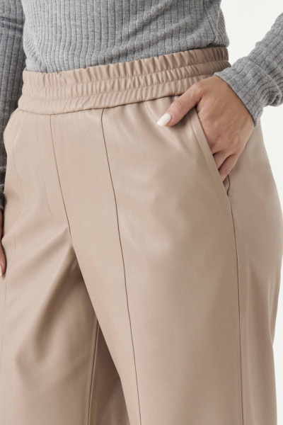 Экокожаные брюки с поясом и боковым карманом Панда 196260w бежевый - фото 3