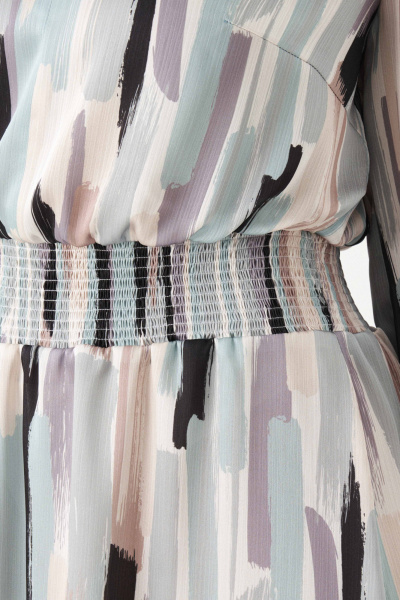 Мультиколорное платье из струящейся ткани с резинкой и нагрудными вытачками Панда 201683w бежево-бирюзовый - фото 4