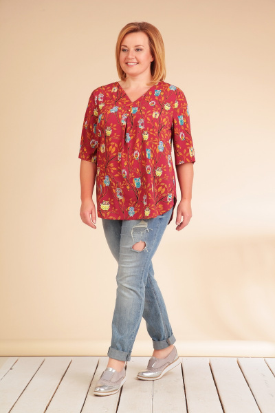 Блуза с V-образным вырезом и складкой по переду Golden Valley 2148 бордовый - фото 2