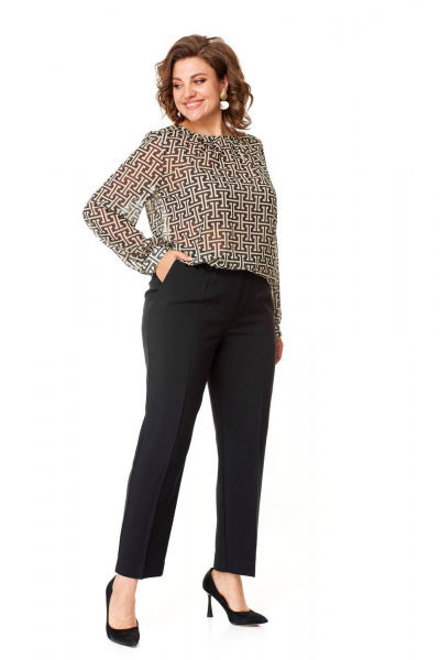 Деловой демисезонный костюм 2-ка из текстиля и шифона VI ORO VR-1147 черный_беж_фенди - фото 8