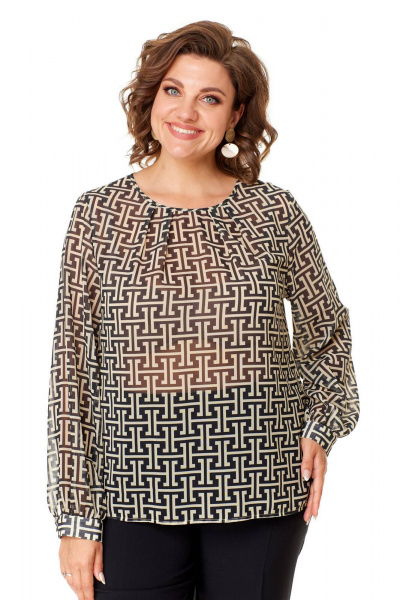 Деловой демисезонный костюм 2-ка из текстиля и шифона VI ORO VR-1147 черный_беж_фенди - фото 6