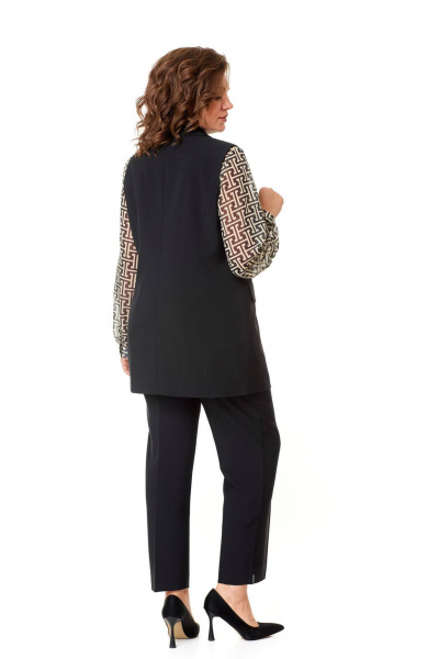 Деловой демисезонный костюм 2-ка из текстиля и шифона VI ORO VR-1147 черный_беж_фенди - фото 5