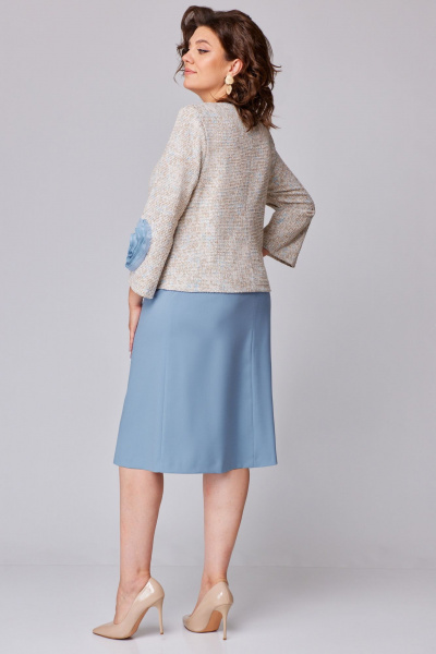 Демисезонный комплект туники и юбки из текстиля и трикотажа Мишель стиль 1210 бежево-голубой - фото 4