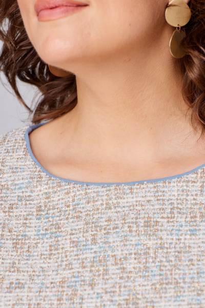 Демисезонный комплект туники и юбки из текстиля и трикотажа Мишель стиль 1210 бежево-голубой - фото 6