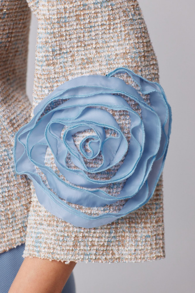 Демисезонный комплект туники и юбки из текстиля и трикотажа Мишель стиль 1210 бежево-голубой - фото 5